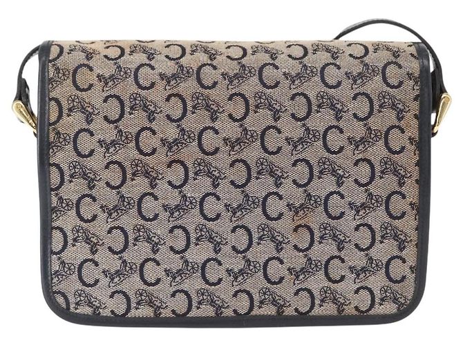 Céline Borsa a Spalla Celine C Sulky in Tela Blu Navy e Oro Auth 151728 D'oro - vista 2