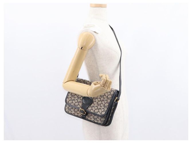 Céline Borsa a Spalla Celine C Sulky in Tela Blu Navy e Oro Auth 151728 D'oro - vista 24