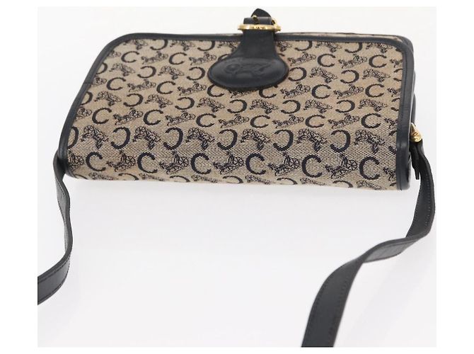 Céline Borsa a Spalla Celine C Sulky in Tela Blu Navy e Oro Auth 151728 D'oro - vista 7
