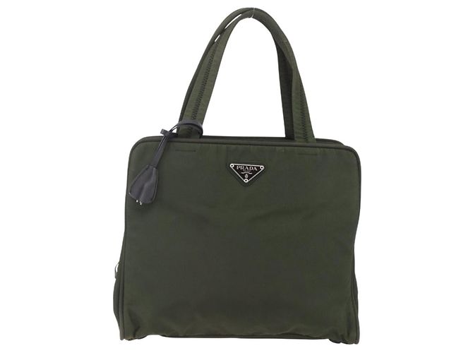 PRADA Borsa a mano in nylon khaki argento autentica mr1570 Cachi - vista 13