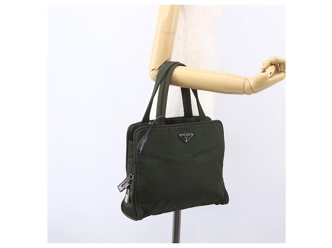 PRADA Borsa a mano in nylon khaki argento autentica mr1570 Cachi - vista 26