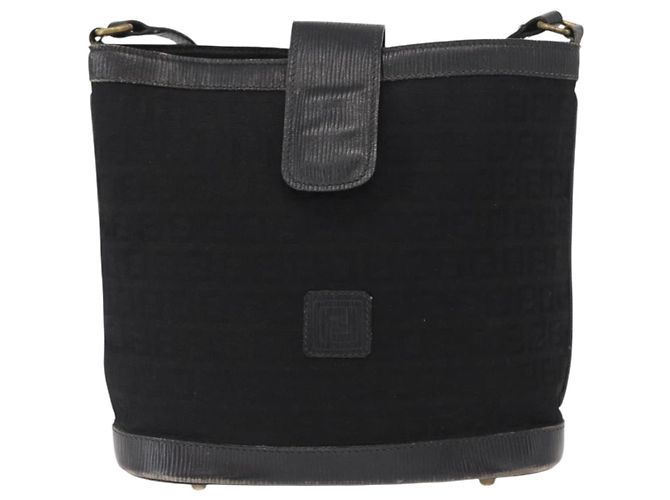 Borsa a Spalla in Tela Zucchino FENDI Nero Oro Auth 151737 - vista 13