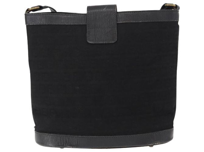 Borsa a Spalla in Tela Zucchino FENDI Nero Oro Auth 151737 - vista 2