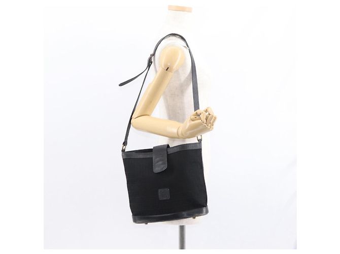 Borsa a Spalla in Tela Zucchino FENDI Nero Oro Auth 151737 - vista 21