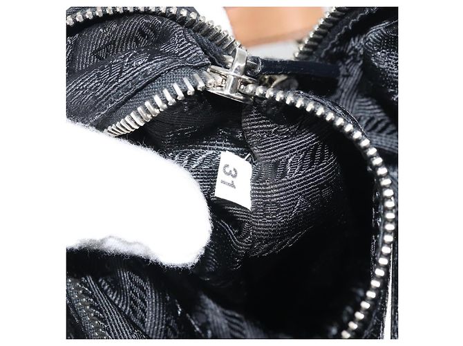 PRADA Schultertasche Nylon Schwarz Silber Authentisch ka593 - Ansicht 11