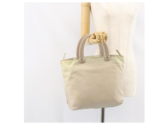 PRADA Borsa a mano in nylon beige argento Auth 151486 - vista 23