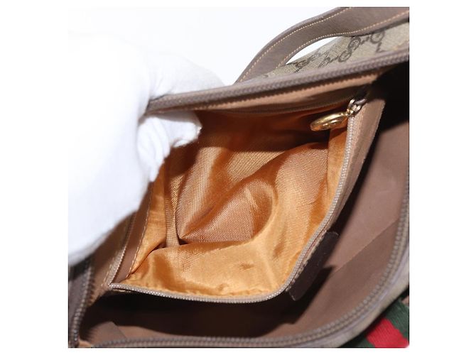 GUCCI GG Supreme Web Sherry Line Tasche aus PVC in Beige und Gold 001 58 6177 Auth bs31426 Golden - Ansicht 25