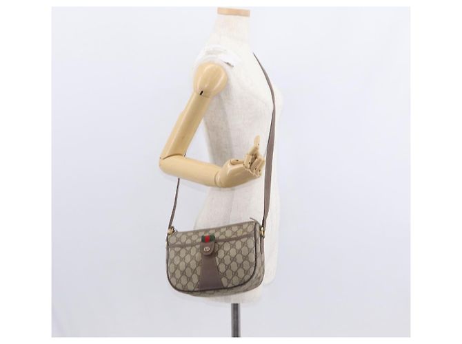 GUCCI GG Supreme Web Sherry Line Tasche aus PVC in Beige und Gold 001 58 6177 Auth bs31426 Golden - Ansicht 26