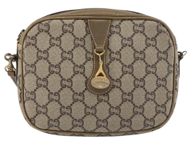 Borsa a Spalla GUCCI GG Plus Supreme PVC Beige Oro Auth ka485 D'oro - vista 13