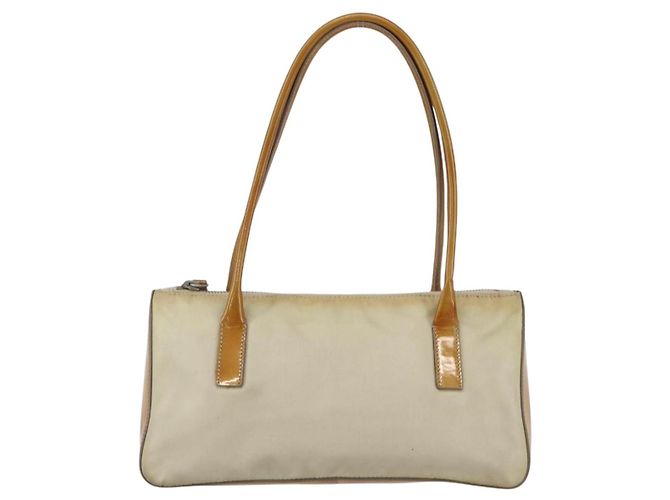 PRADA Borsa a mano in nylon beige argento autentica 151542 - vista 13
