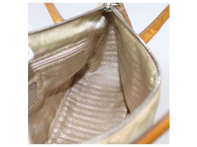 PRADA Borsa a mano in nylon beige argento autentica 151542 - vista 19