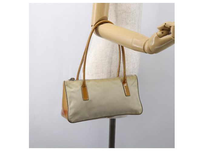 PRADA Borsa a mano in nylon beige argento autentica 151542 - vista 22