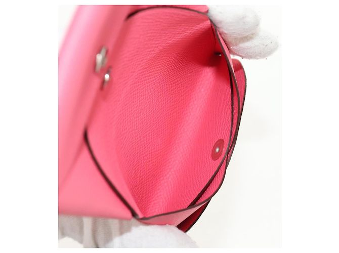 Hermès Monedero Calvi Duo HERMES Cuero Rosa Plata Auth BA8242M - vista 10