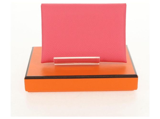 Hermès Monedero Calvi Duo HERMES Cuero Rosa Plata Auth BA8242M - vista 12