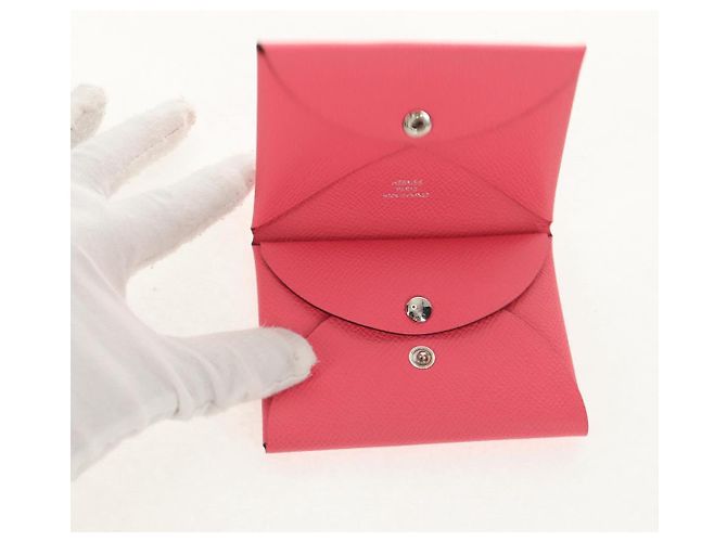 Hermès Monedero Calvi Duo HERMES Cuero Rosa Plata Auth BA8242M - vista 17