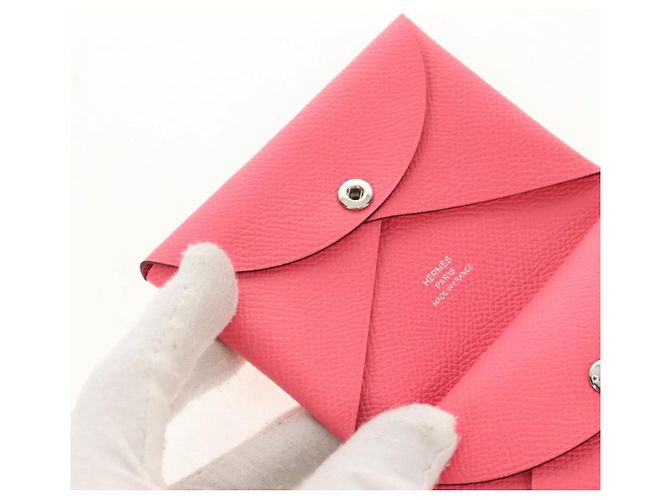 Hermès Monedero Calvi Duo HERMES Cuero Rosa Plata Auth BA8242M - vista 19