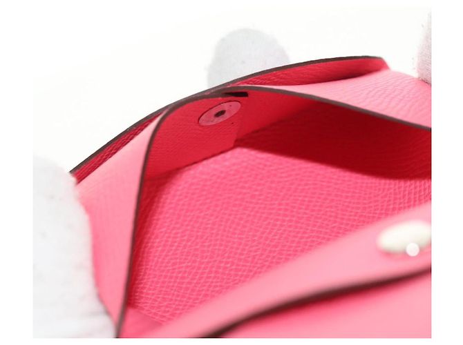 Hermès Monedero Calvi Duo HERMES Cuero Rosa Plata Auth BA8242M - vista 20