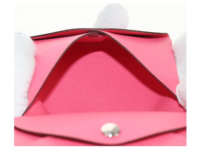 Hermès Monedero Calvi Duo HERMES Cuero Rosa Plata Auth BA8242M - vista 21