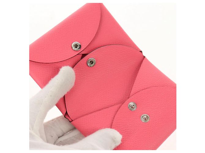 Hermès Monedero Calvi Duo HERMES Cuero Rosa Plata Auth BA8242M - vista 9