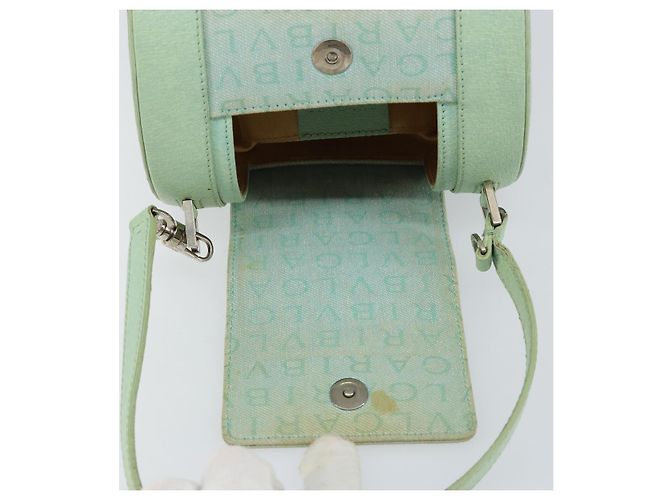 Bulgari Borsa a Spalla Logo Mania BVLGARI in Tela e Pelle Verde Smeraldo Auth hk3109 - vista 10