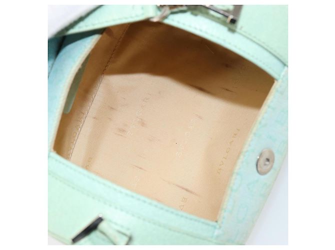 Bulgari Borsa a Spalla Logo Mania BVLGARI in Tela e Pelle Verde Smeraldo Auth hk3109 - vista 11