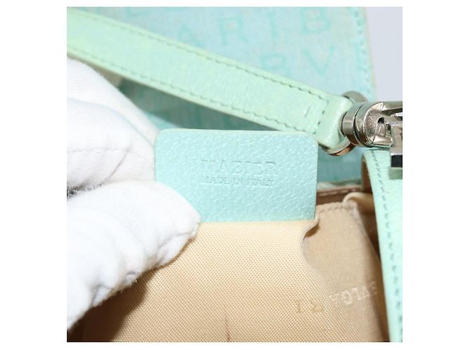Bulgari Borsa a Spalla Logo Mania BVLGARI in Tela e Pelle Verde Smeraldo Auth hk3109 - vista 12