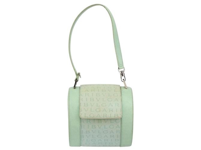 Bulgari Borsa a Spalla Logo Mania BVLGARI in Tela e Pelle Verde Smeraldo Auth hk3109 - vista 13