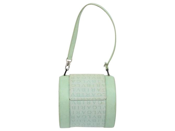 Bulgari Borsa a Spalla Logo Mania BVLGARI in Tela e Pelle Verde Smeraldo Auth hk3109 - vista 2