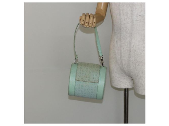 Bulgari Borsa a Spalla Logo Mania BVLGARI in Tela e Pelle Verde Smeraldo Auth hk3109 - vista 22