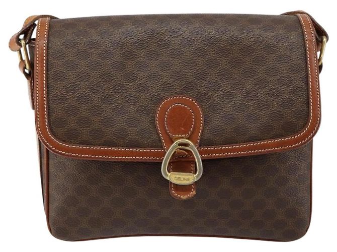 Céline Borsa a Spalla in Tela Macadam CELINE in Pelle PVC Marrone Oro Auth bs29950 D'oro - vista 13