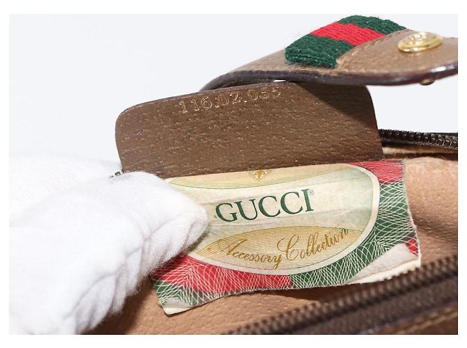 Borsa a spalla Gucci GG Canvas Web Sherry Line in pelle PVC beige e verde Auth BA6764 Rosso - vista 12