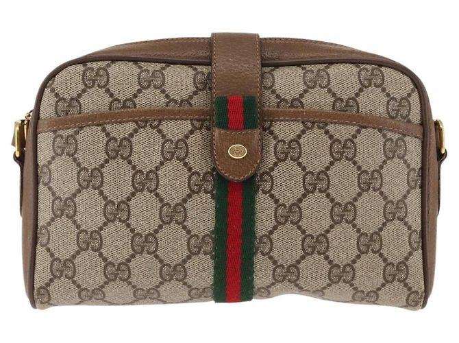 Borsa a spalla Gucci GG Canvas Web Sherry Line in pelle PVC beige e verde Auth BA6764 Rosso - vista 13