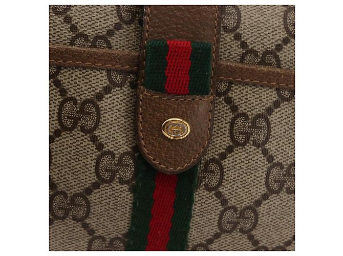 Borsa a spalla Gucci GG Canvas Web Sherry Line in pelle PVC beige e verde Auth BA6764 Rosso - vista 17