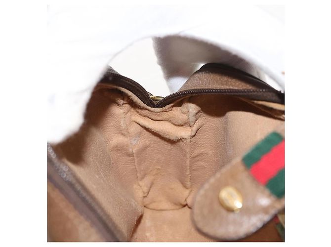 Borsa a spalla Gucci GG Canvas Web Sherry Line in pelle PVC beige e verde Auth BA6764 Rosso - vista 20