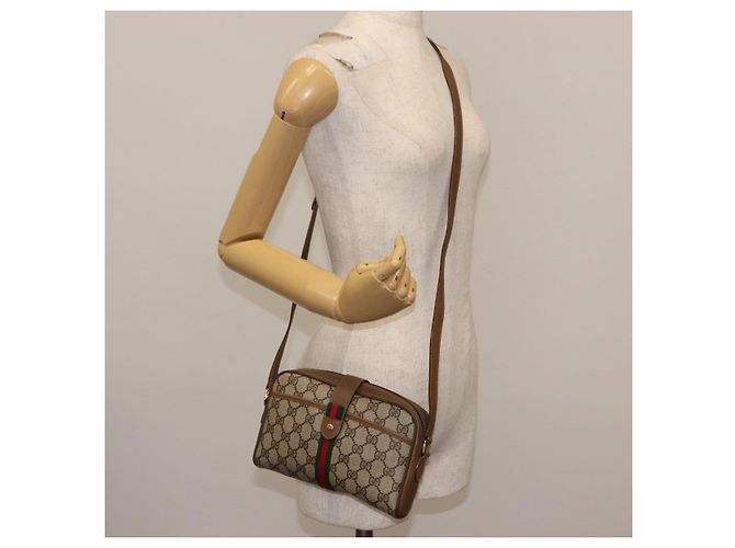 Borsa a spalla Gucci GG Canvas Web Sherry Line in pelle PVC beige e verde Auth BA6764 Rosso - vista 22
