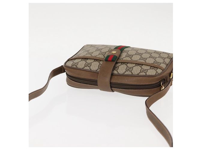 Borsa a spalla Gucci GG Canvas Web Sherry Line in pelle PVC beige e verde Auth BA6764 Rosso - vista 6