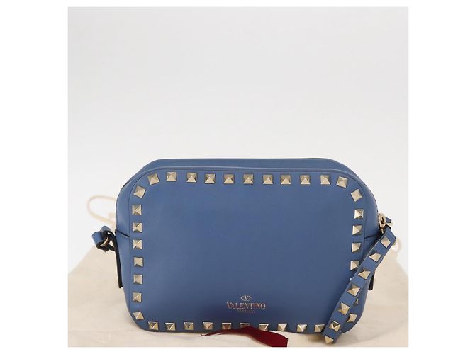 VALENTINO Borsa a Spalla in Pelle con Catena e Borchie Blu Oro Auth BA8011 D'oro - vista 12