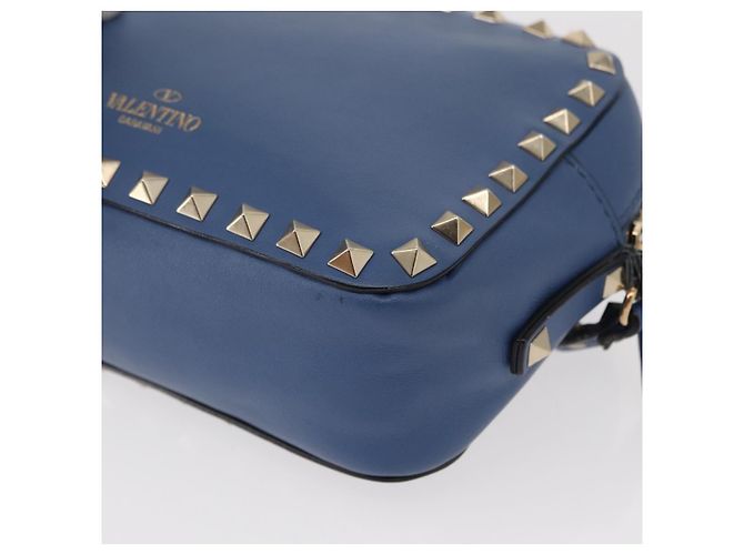 VALENTINO Borsa a Spalla in Pelle con Catena e Borchie Blu Oro Auth BA8011 D'oro - vista 15