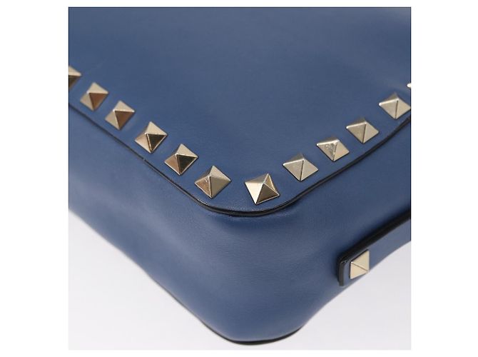 VALENTINO Borsa a Spalla in Pelle con Catena e Borchie Blu Oro Auth BA8011 D'oro - vista 17