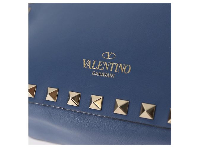 VALENTINO Borsa a Spalla in Pelle con Catena e Borchie Blu Oro Auth BA8011 D'oro - vista 18