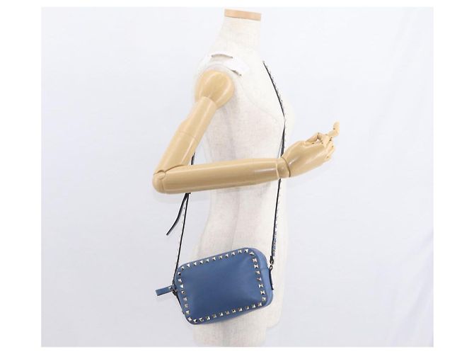 VALENTINO Borsa a Spalla in Pelle con Catena e Borchie Blu Oro Auth BA8011 D'oro - vista 23