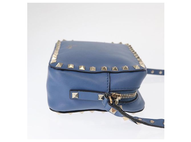 VALENTINO Borsa a Spalla in Pelle con Catena e Borchie Blu Oro Auth BA8011 D'oro - vista 3