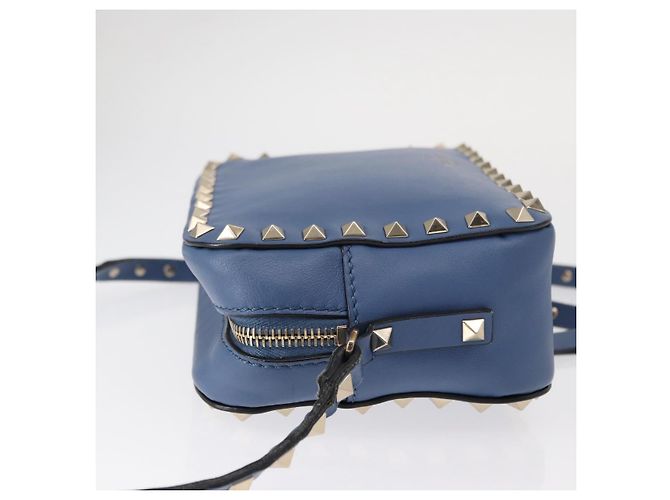 VALENTINO Borsa a Spalla in Pelle con Catena e Borchie Blu Oro Auth BA8011 D'oro - vista 4