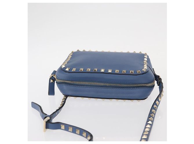 VALENTINO Borsa a Spalla in Pelle con Catena e Borchie Blu Oro Auth BA8011 D'oro - vista 6