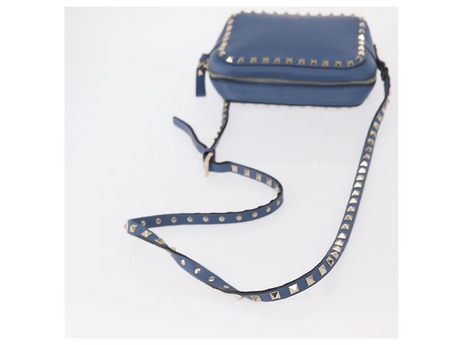 VALENTINO Borsa a Spalla in Pelle con Catena e Borchie Blu Oro Auth BA8011 D'oro - vista 7