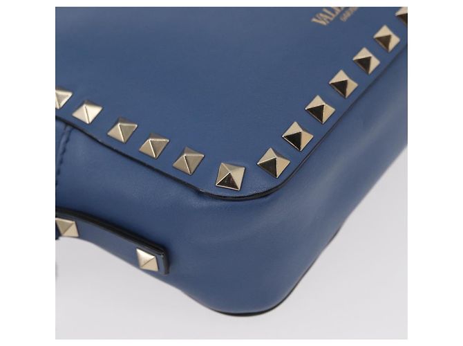VALENTINO Borsa a Spalla in Pelle con Catena e Borchie Blu Oro Auth BA8011 D'oro - vista 8