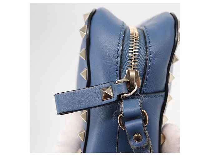VALENTINO Borsa a Spalla in Pelle con Catena e Borchie Blu Oro Auth BA8011 D'oro - vista 9
