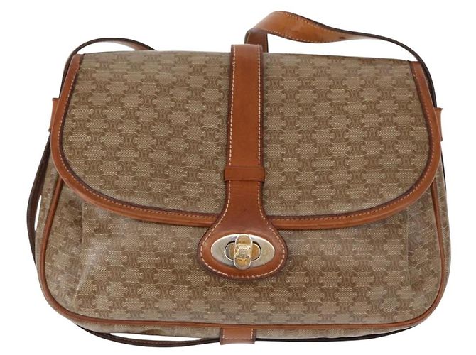 Céline Borsa a Spalla in Tela Macadam CELINE PVC Beige Oro Auth ka119 D'oro - vista 13