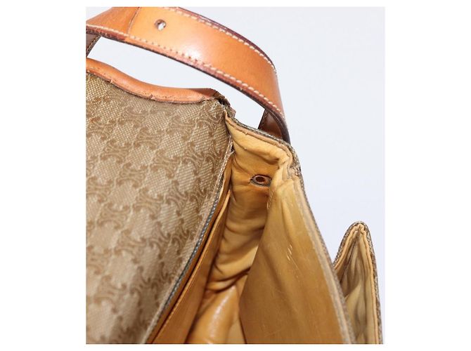 Céline Borsa a Spalla in Tela Macadam CELINE PVC Beige Oro Auth ka119 D'oro - vista 20