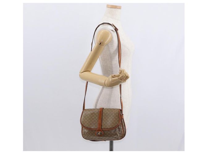 Céline Borsa a Spalla in Tela Macadam CELINE PVC Beige Oro Auth ka119 D'oro - vista 24